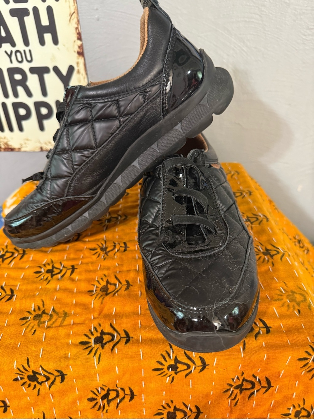 Women's Black Quilted Slip-On Comfort Sneakers